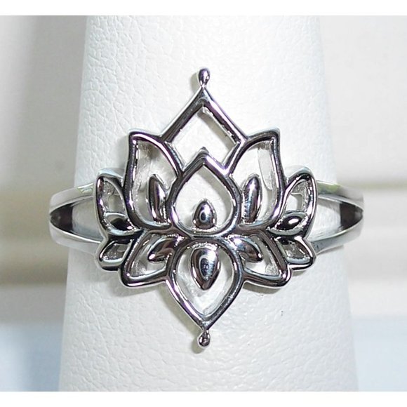 925 STERLING SILVER Lotus Flower Fashion Ring - Picture 2 of 16